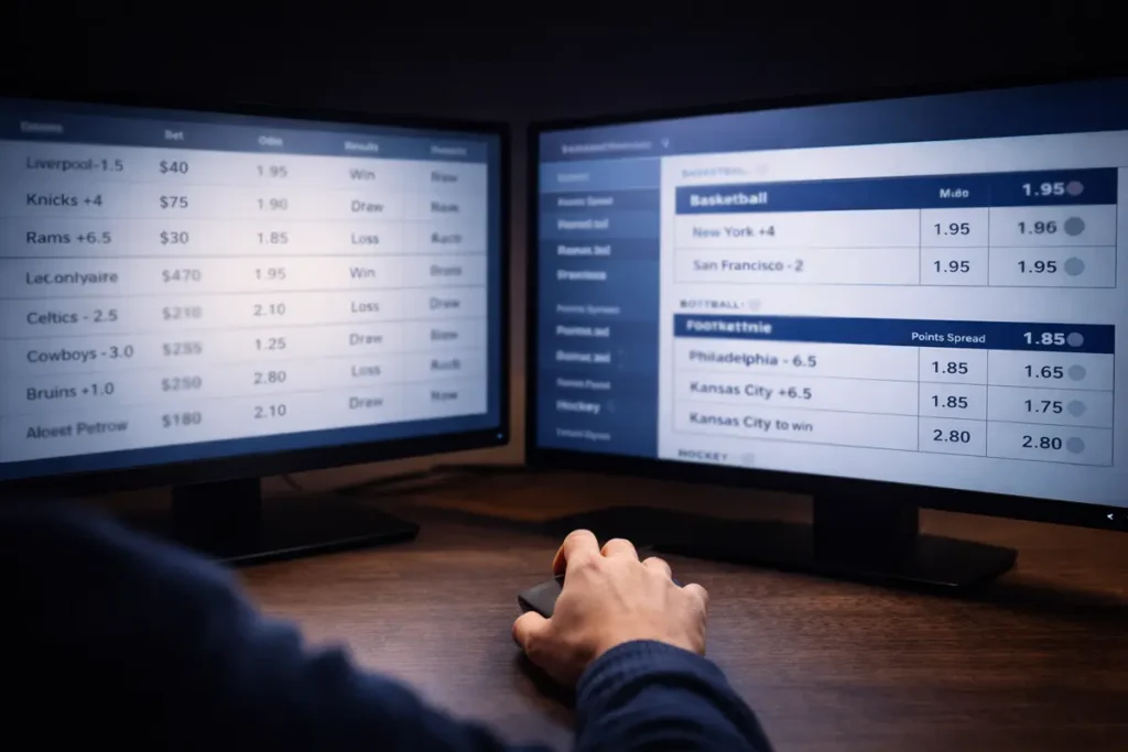 Dos pantallas de ordenador mostrando cuotas de apuestas lado a lado