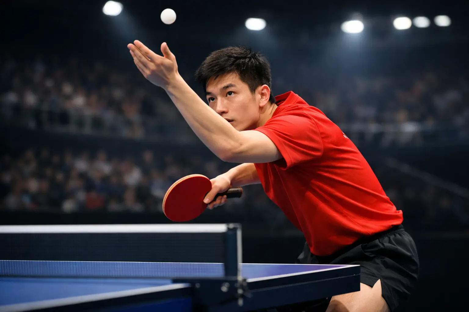 Jugador profesional de tenis de mesa en torneo WTT Grand Smash