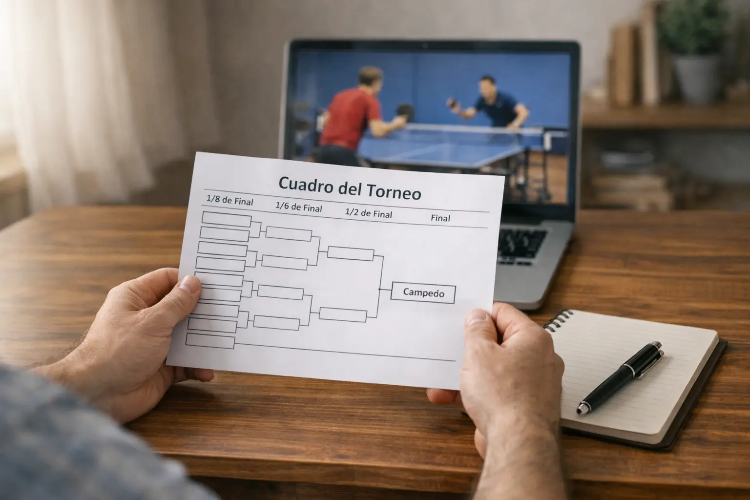 Apostador analizando el calendario anual de torneos de ping pong