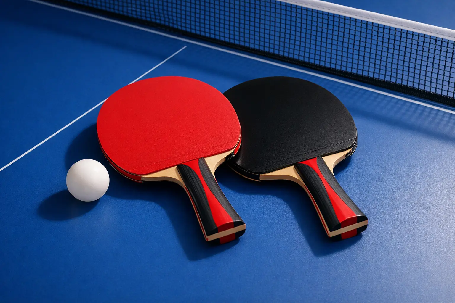 Mesa de ping pong profesional con pelota y raquetas de tenis de mesa