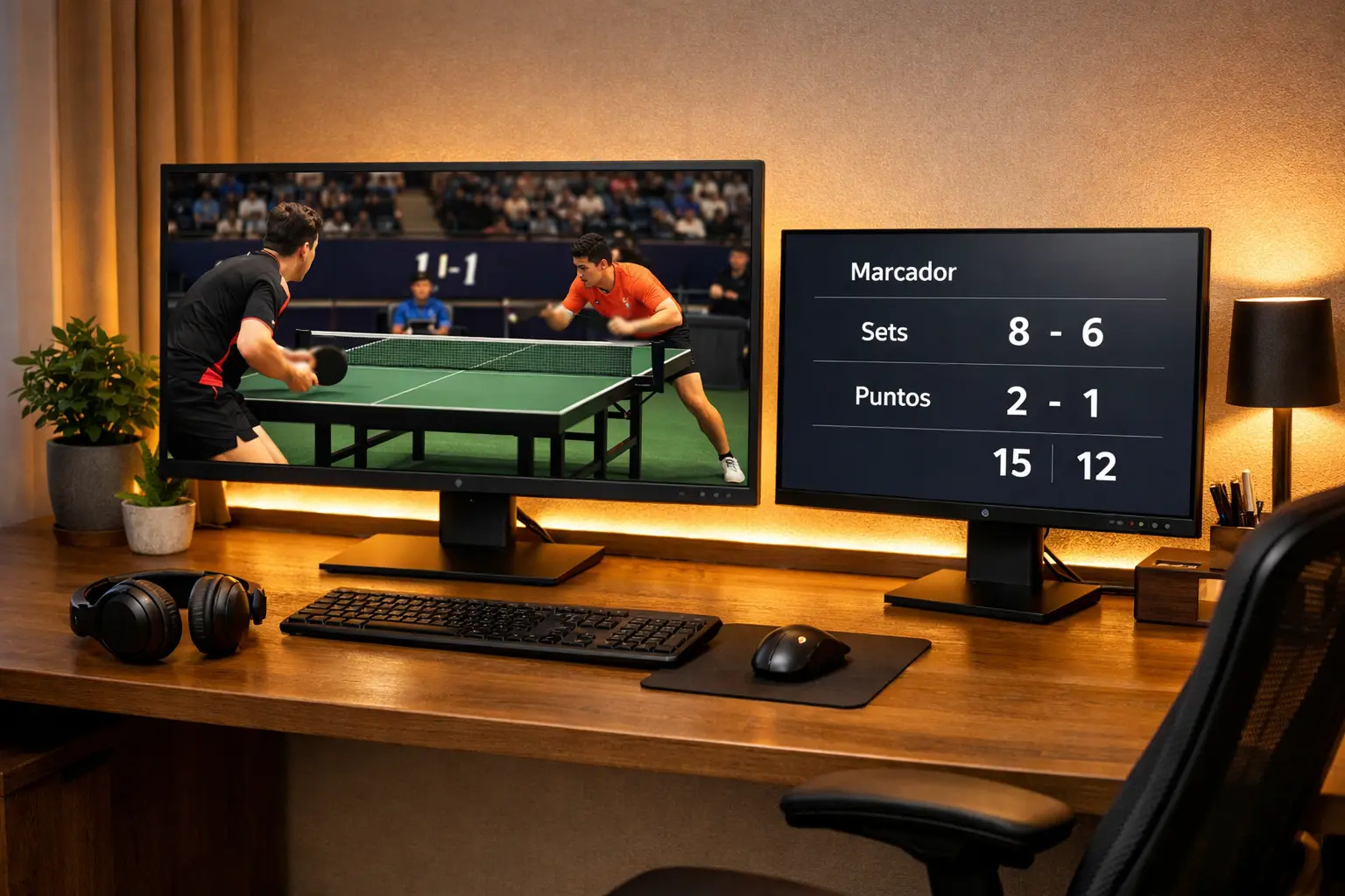 Configuraci&oacute;n con m&uacute;ltiples pantallas para seguir partidos y estad&iacute;sticas en vivo